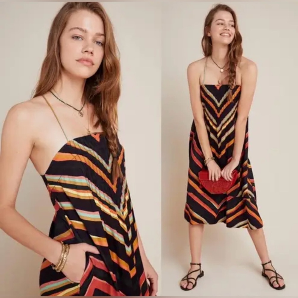 Anthropologie Runi Chevron Dress - Black, Orange, Red, light blue
